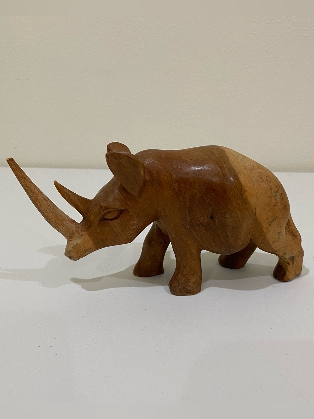 Vintage Hand Carved Wood Rhinoceros Sculpture African Wooden Rhino Figure